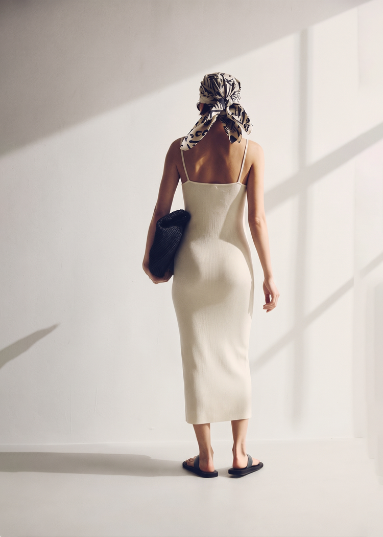 Knitted Midi Dress-Beige
