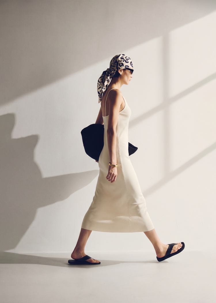 Knitted Midi Dress-Beige