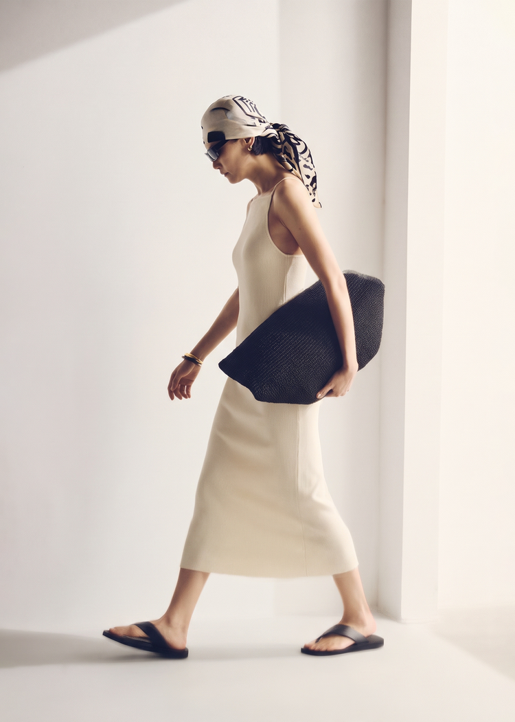 Knitted Midi Dress-Beige
