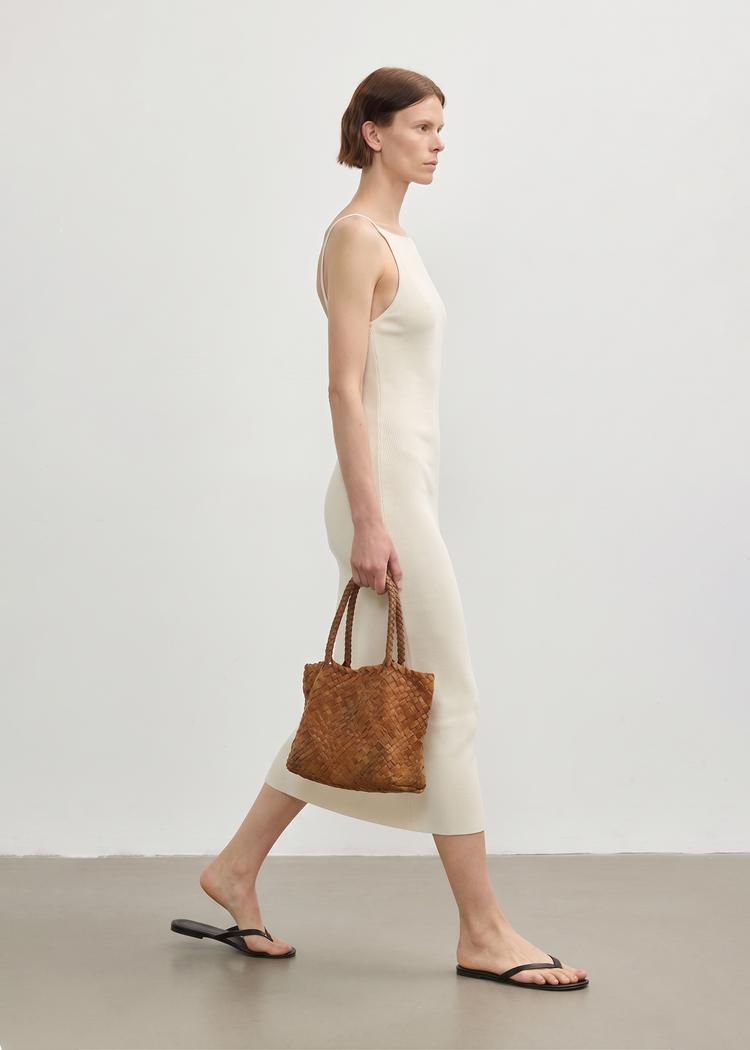 Knitted Midi Dress-Beige