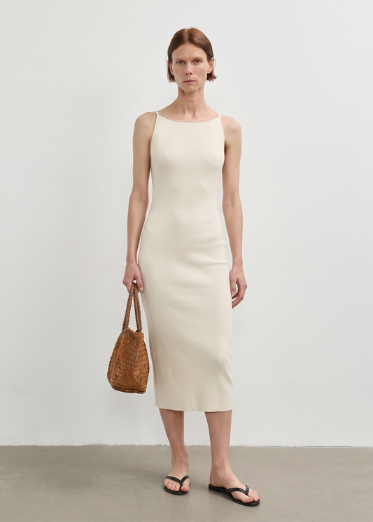 Knitted Midi Dress-Beige