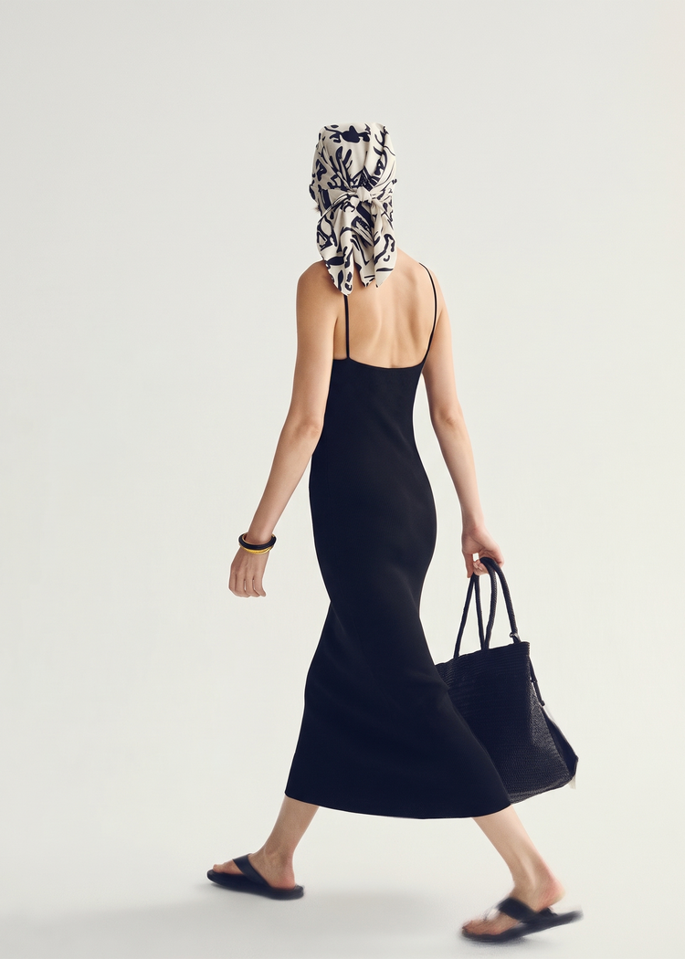 Knitted Midi Dress-Black