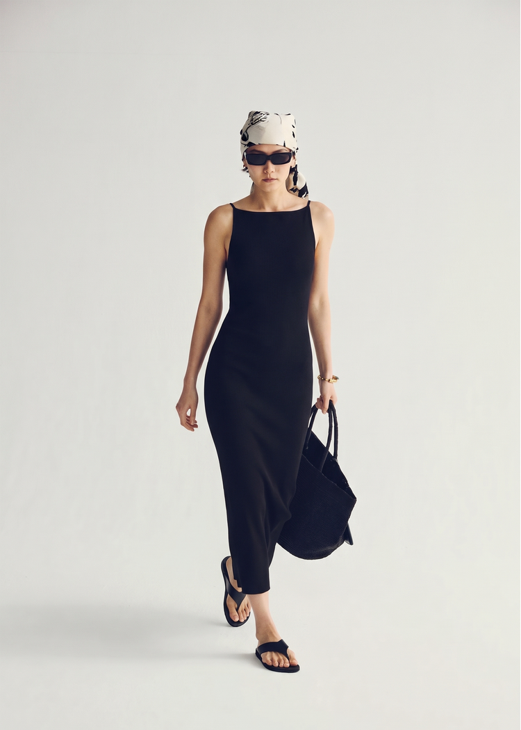 Knitted Midi Dress-Black