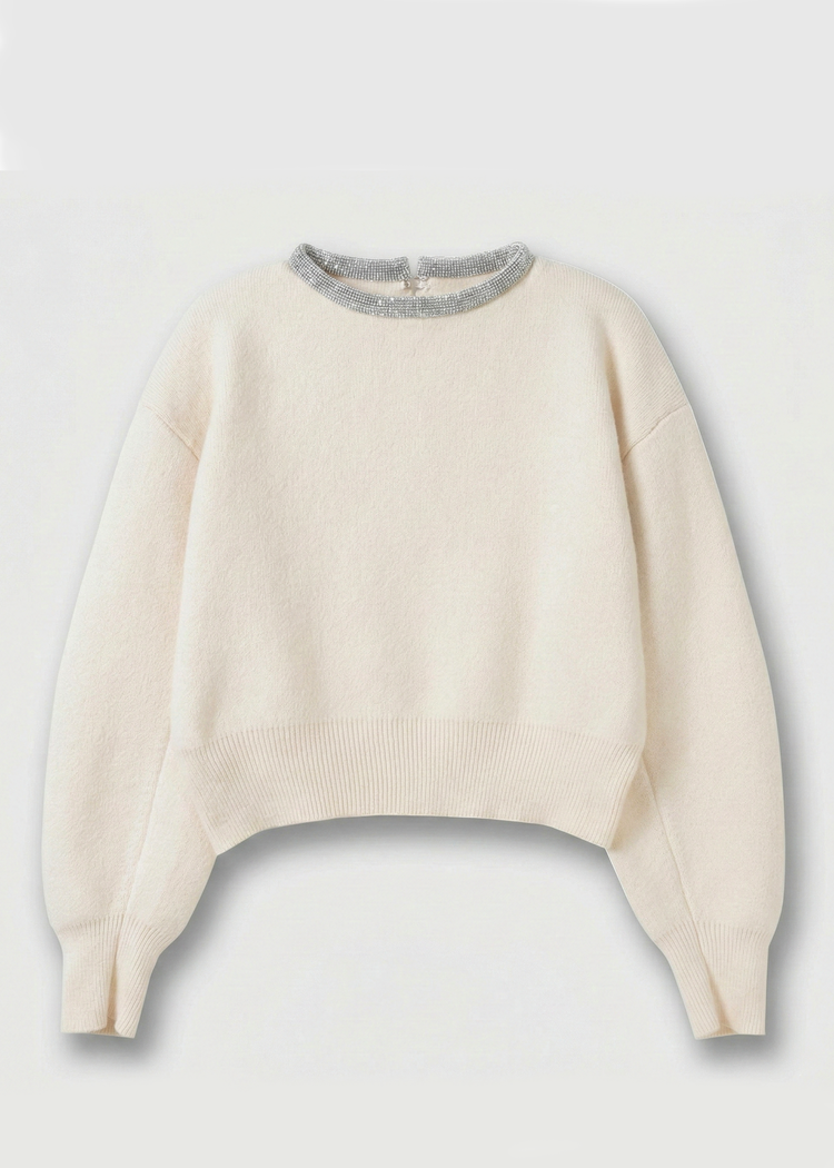Embellished Neckline  Wool Jumper