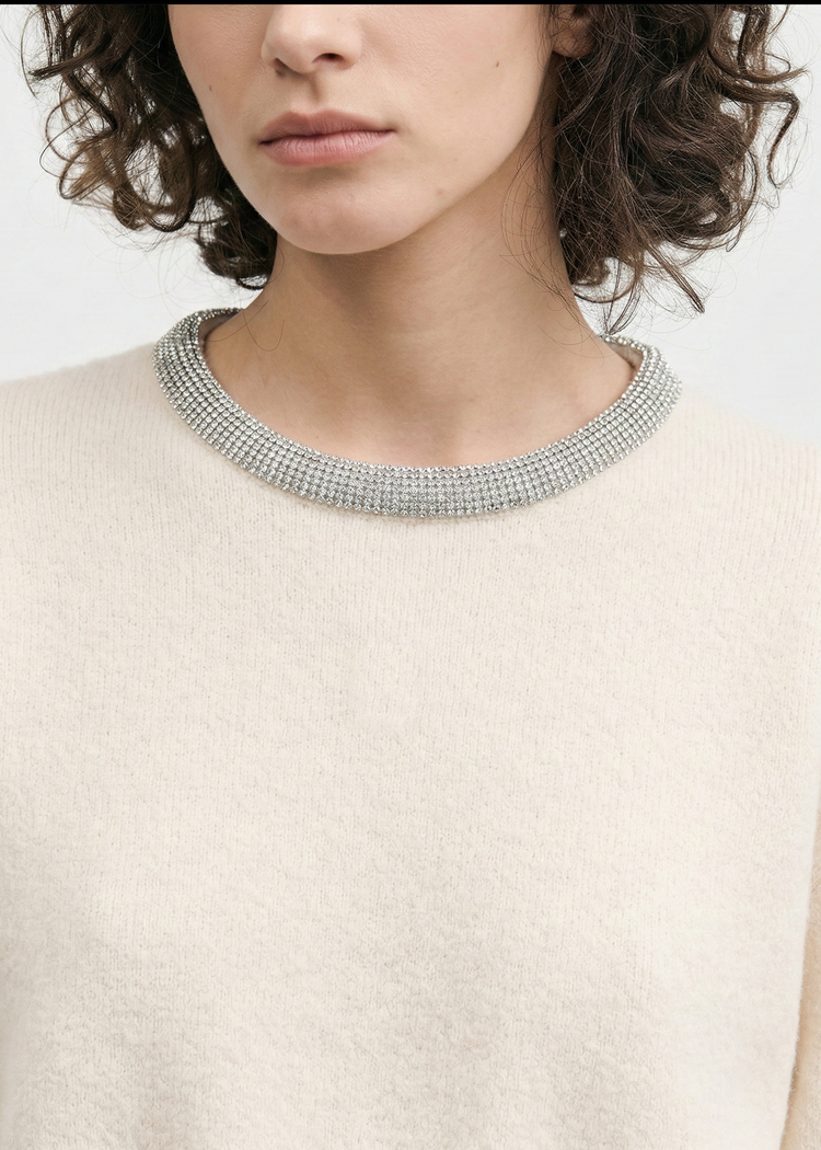 Embellished Neckline  Wool Jumper
