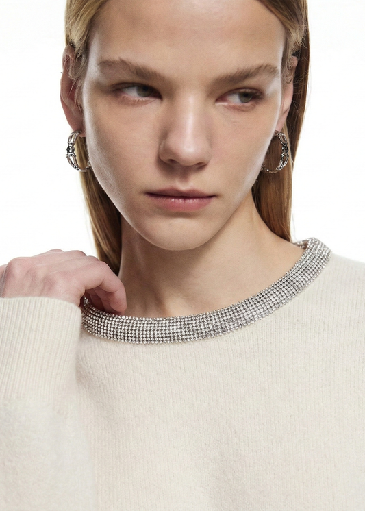 Embellished Neckline  Wool Jumper