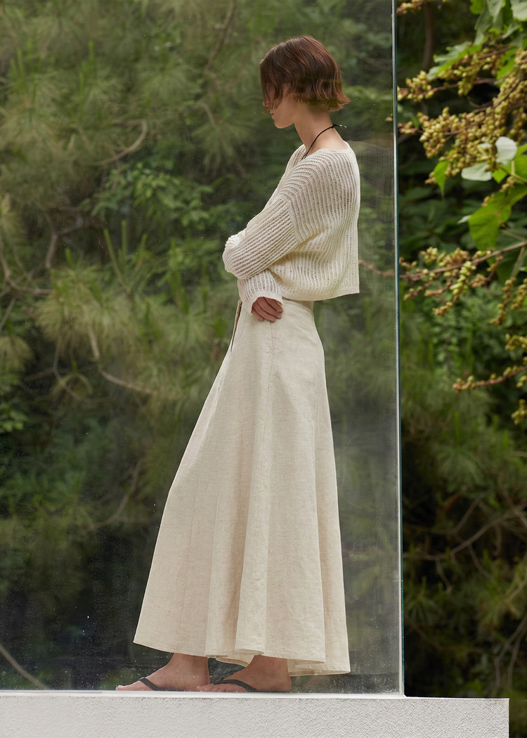 Linen Blend A-line Maxi Skirt