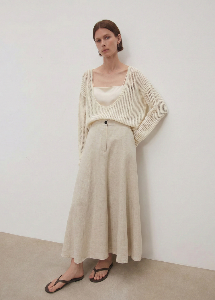 Linen Blend A-line Maxi Skirt