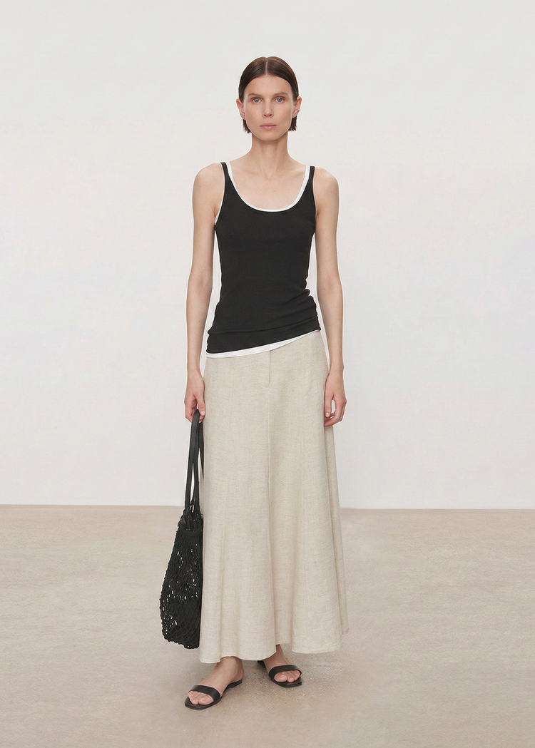 Linen Blend A-line Maxi Skirt