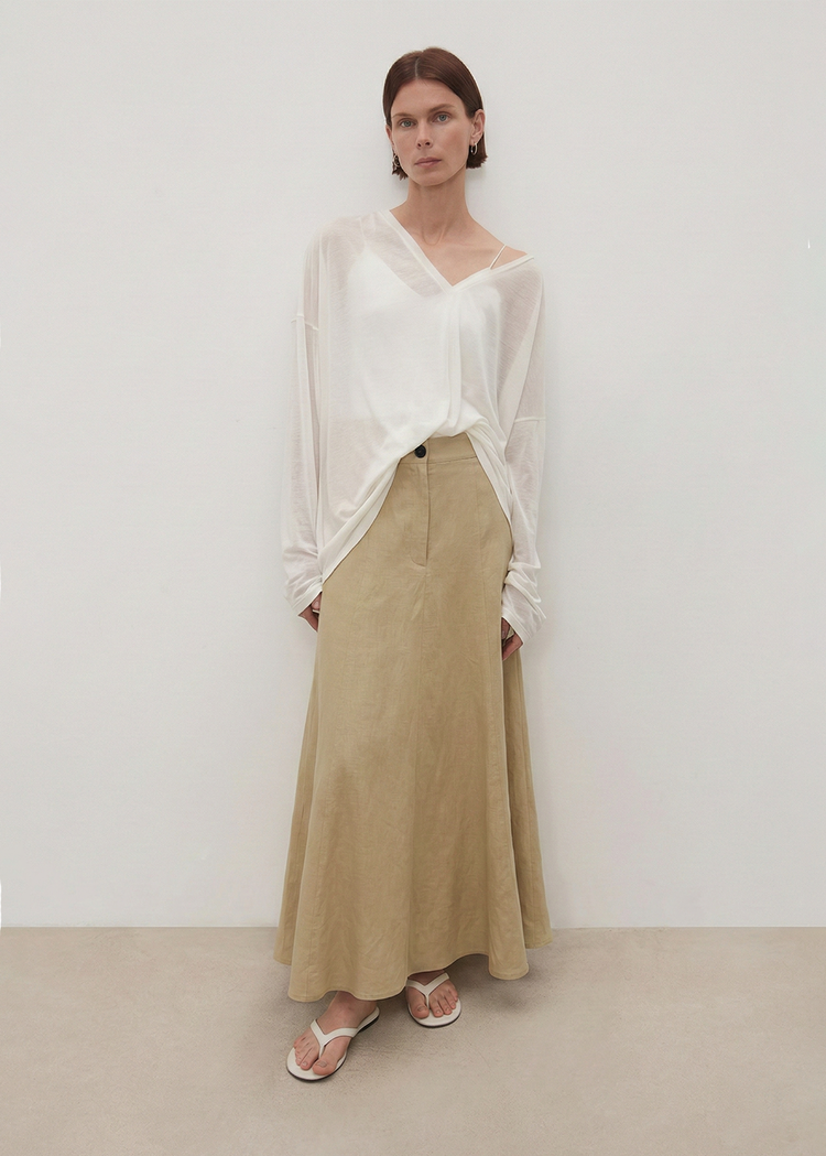 Linen Blend A-line Maxi Skirt