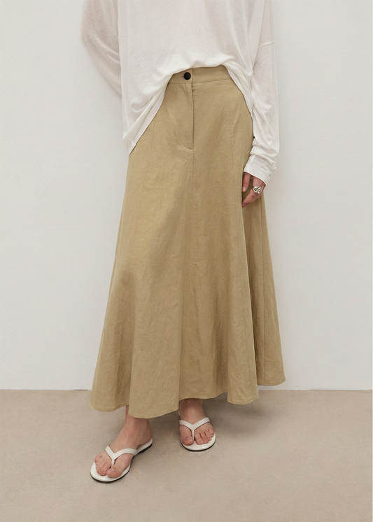 Linen Blend A-line Maxi Skirt