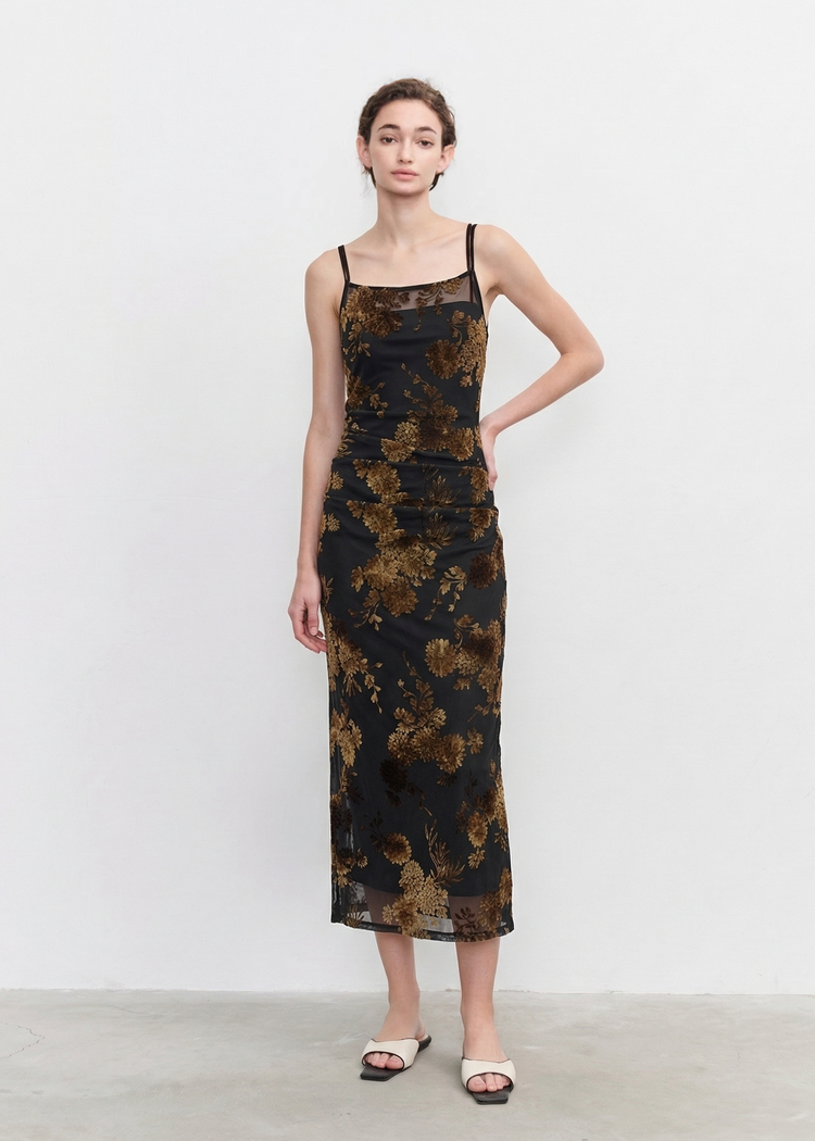 Velvet Floral Flocked Mesh Dress