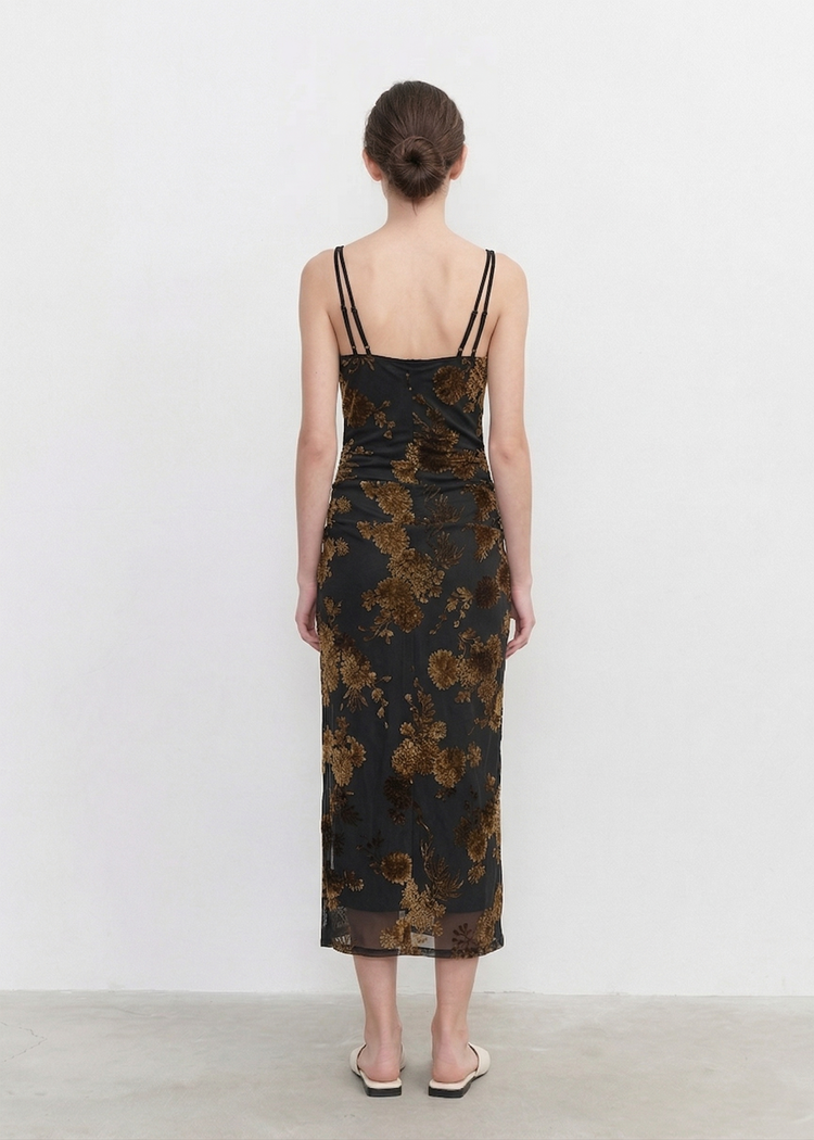 Velvet Floral Flocked Mesh Dress