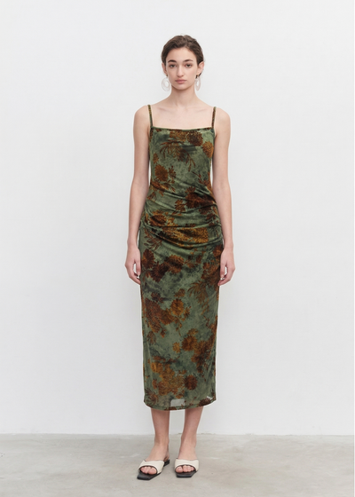 Velvet Floral Flocked Mesh Dress