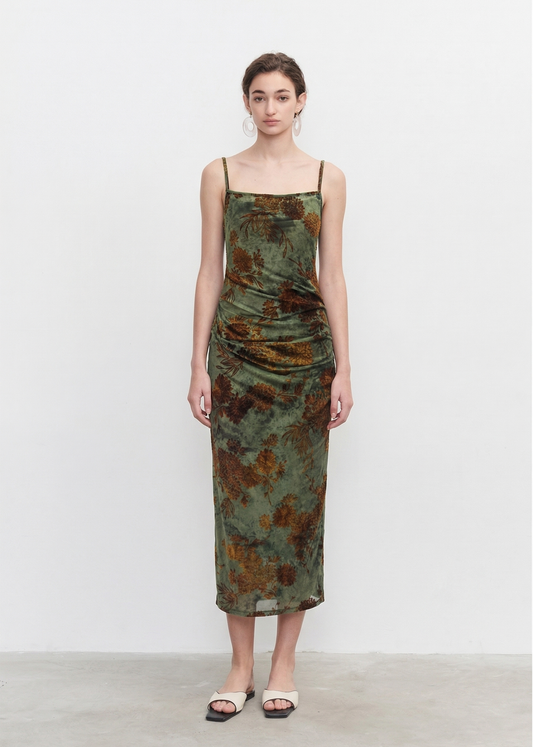 Velvet Floral Flocked Mesh Dress