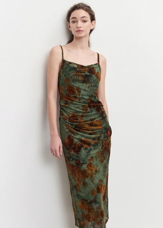 Velvet Floral Flocked Mesh Dress