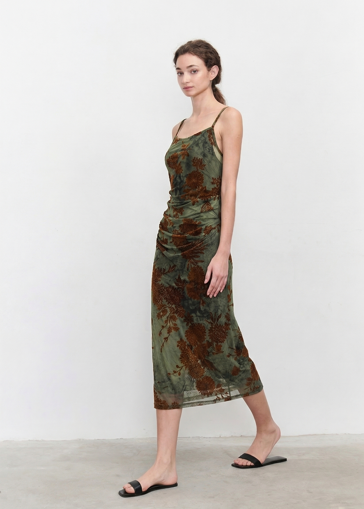 Velvet Floral Flocked Mesh Dress