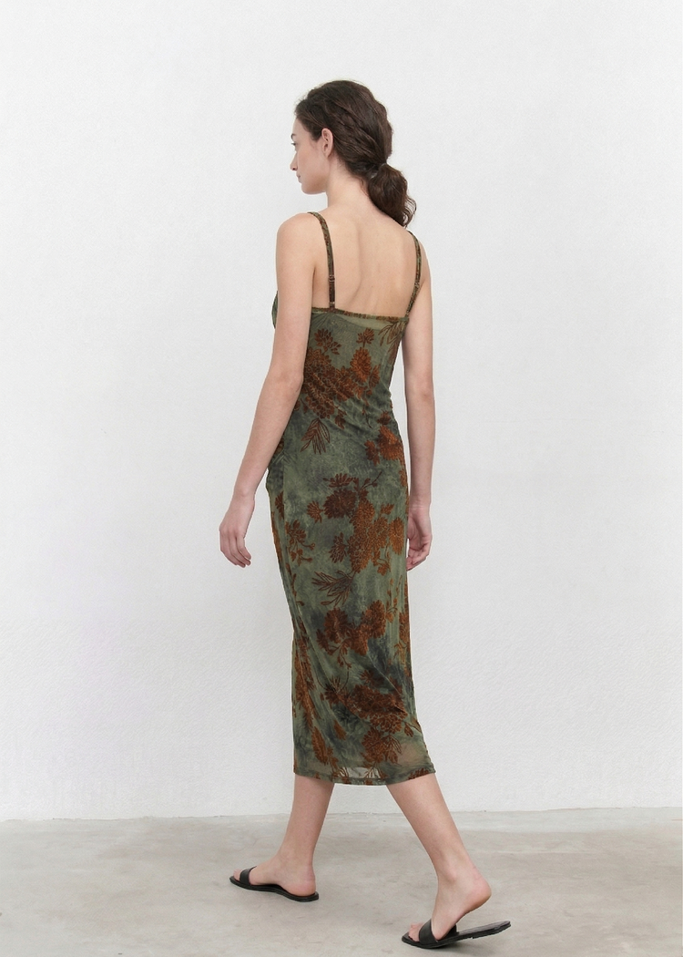 Velvet Floral Flocked Mesh Dress