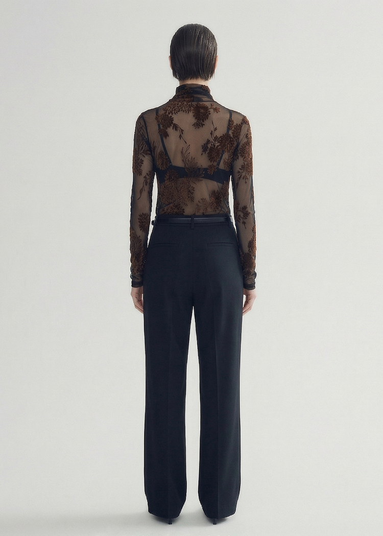 Sheer Velvet Flocked Long Sleeve Top