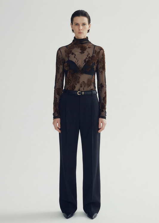 Sheer Velvet Flocked Long Sleeve Top