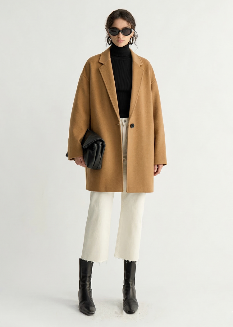 Light-Weight Wool Coat with Classic Notch Lapels