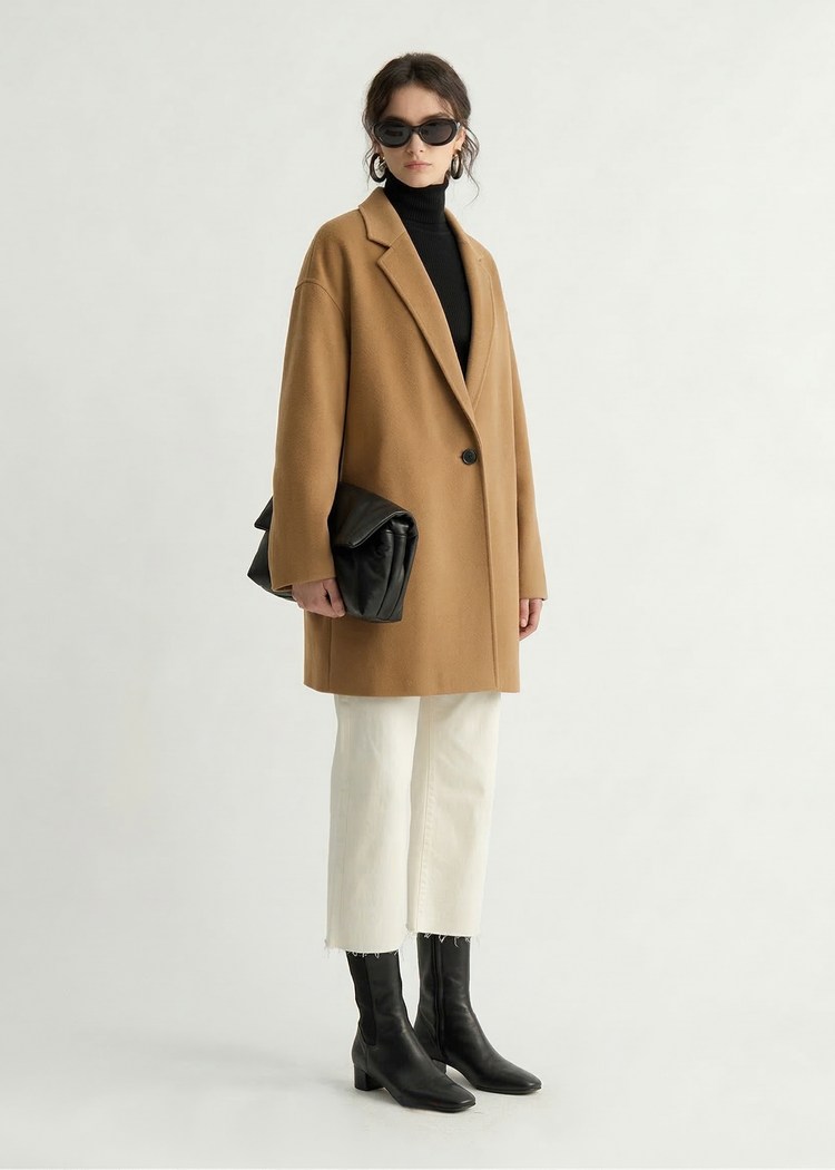 Light-Weight Wool Coat with Classic Notch Lapels
