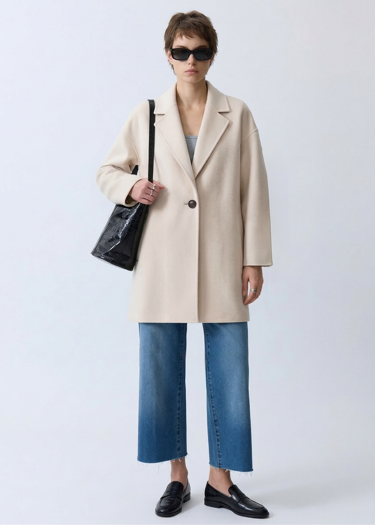 Light-Weight Wool Coat with Classic Notch Lapels