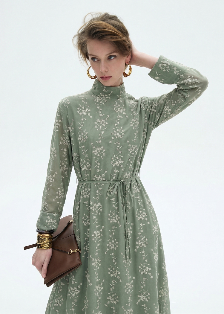 Long-Sleeve Embroidered Maxi Dress