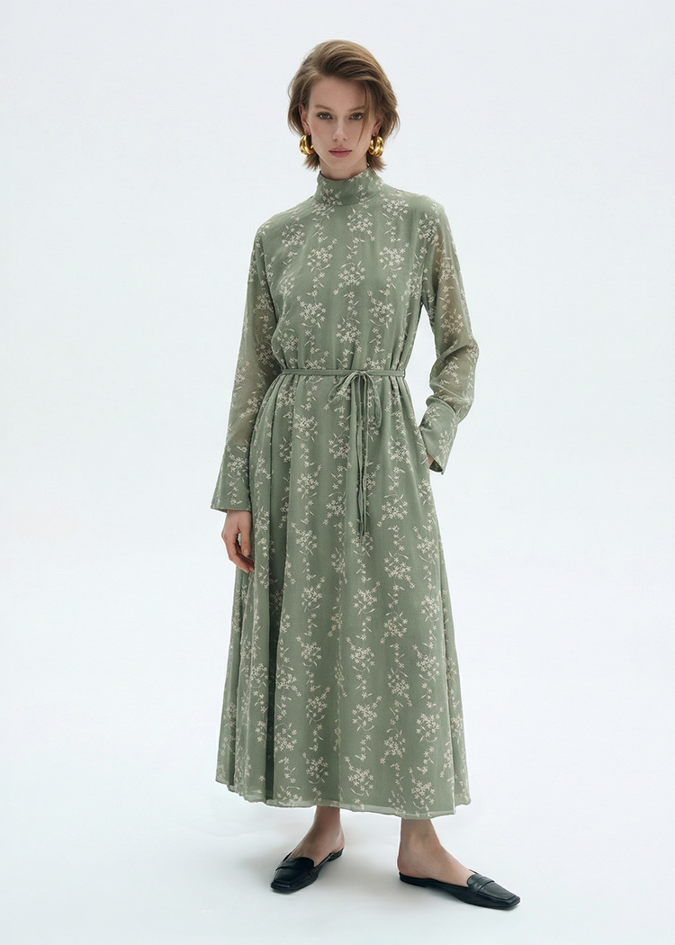 Long-Sleeve Embroidered Maxi Dress