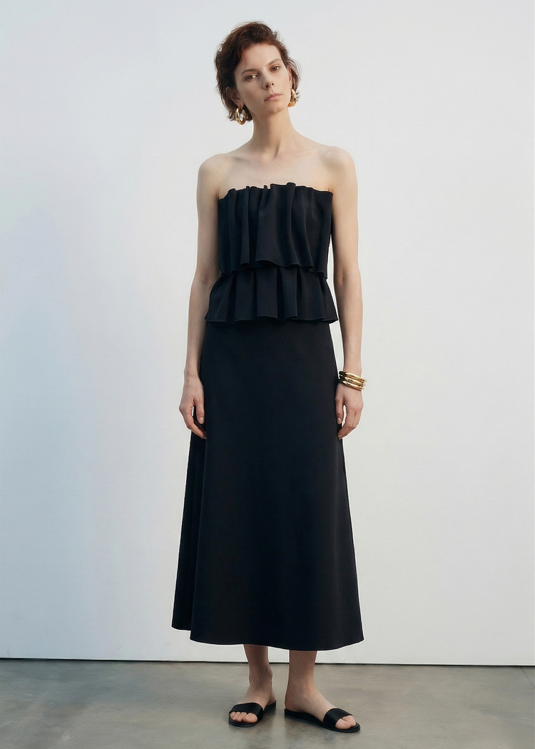 Ruffled A-line Midi Dress