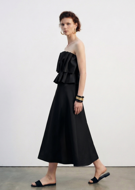 Ruffled A-line Midi Dress