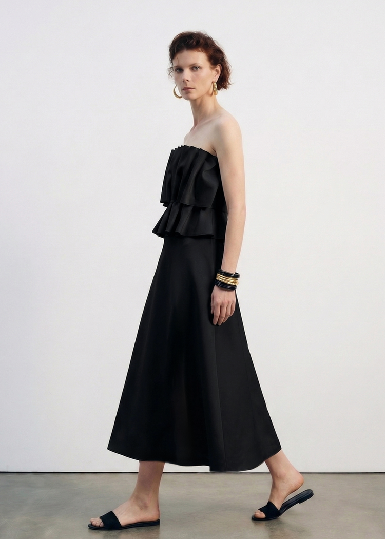 Ruffled A-line Midi Dress