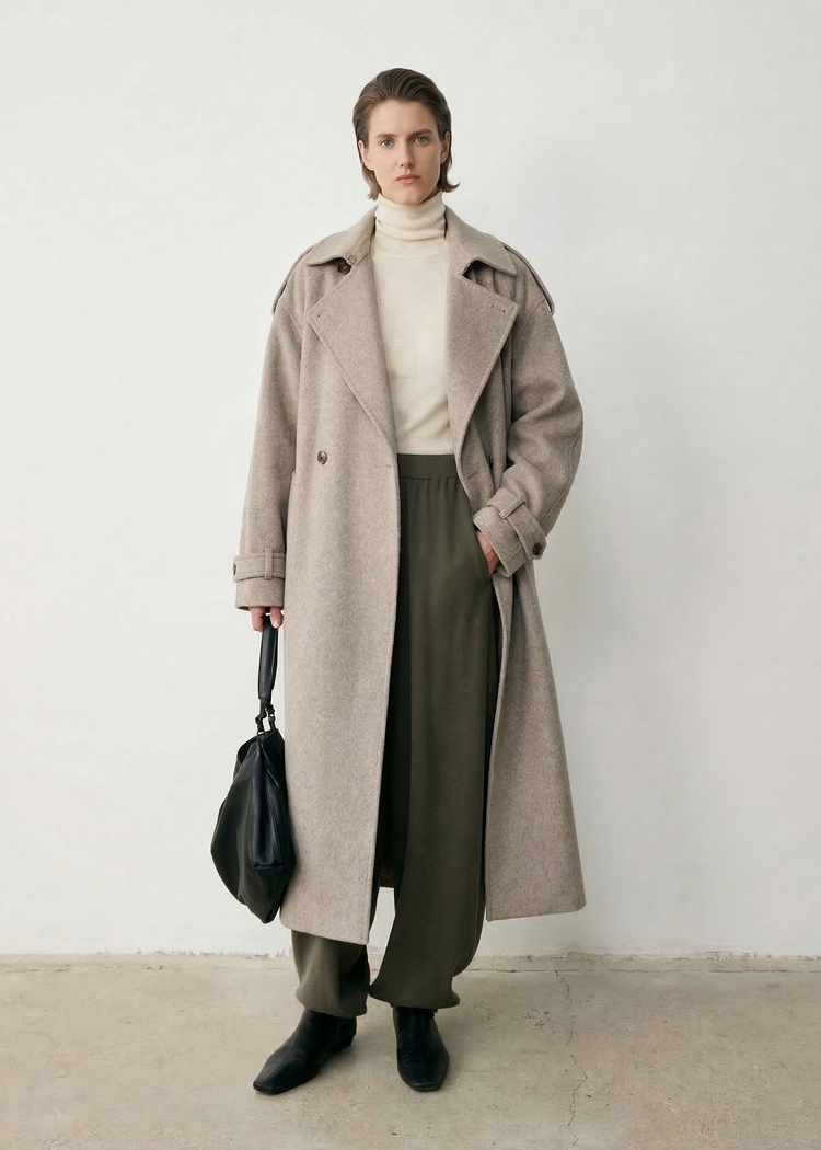 Wool Cashmere Double-Breasted Trench Coat