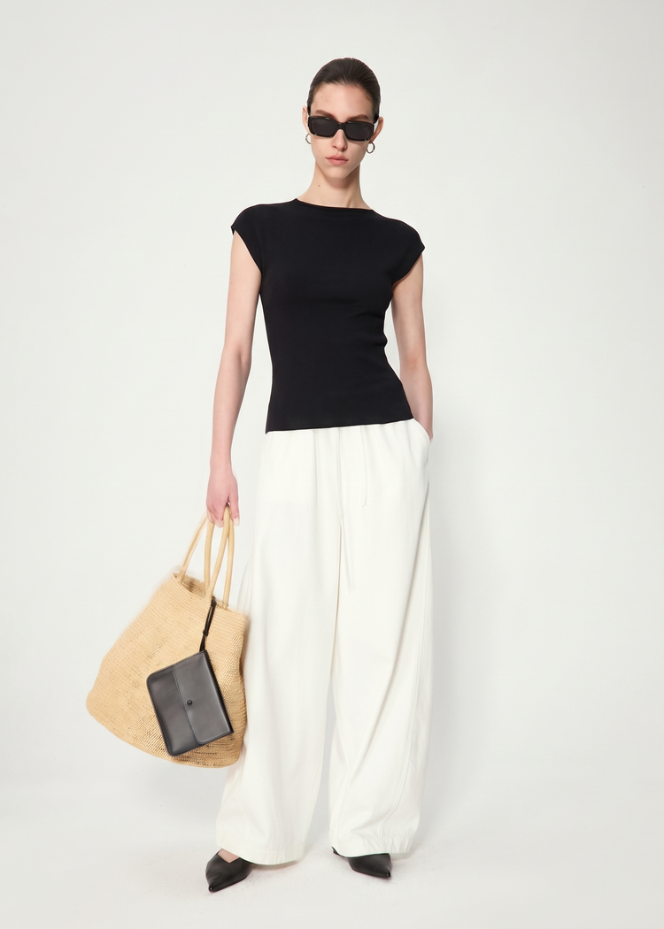 Knitted Cap Sleeve Top in Black