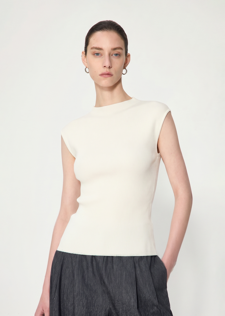Knitted Cap Sleeve Top in White