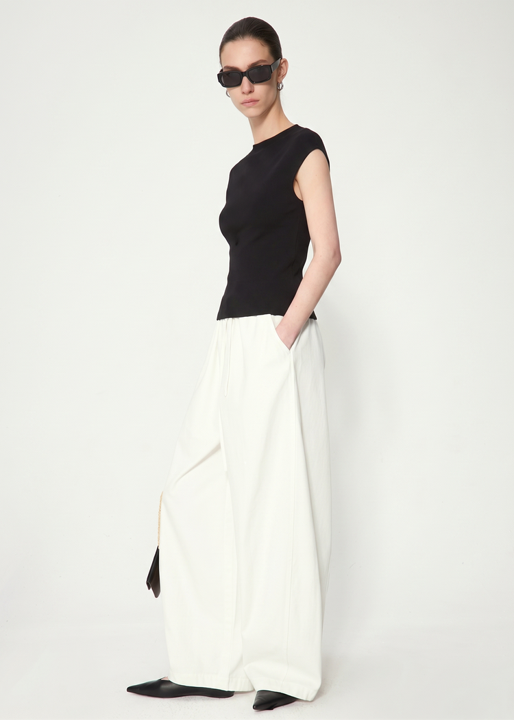 Knitted Cap Sleeve Top in Black