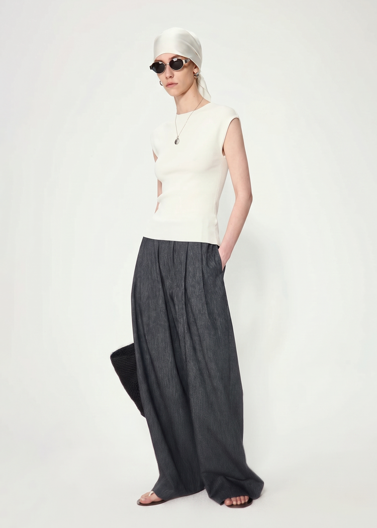 Knitted Cap Sleeve Top in White