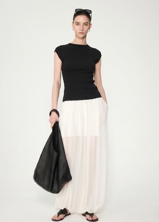 Knitted Cap Sleeve Top in Black