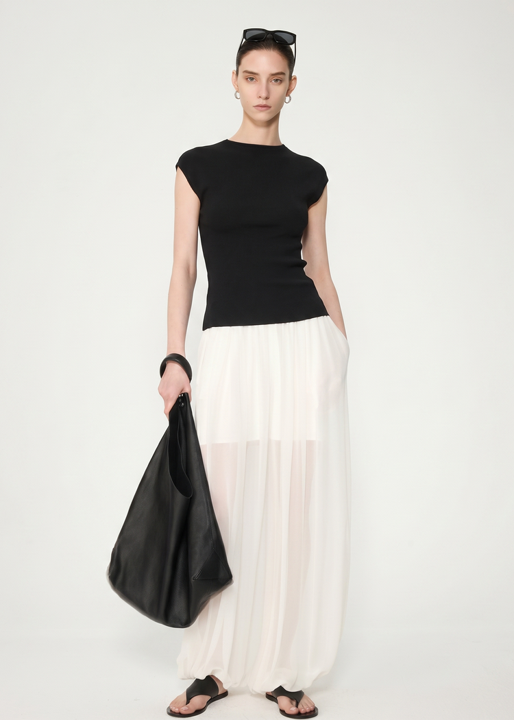 Knitted Cap Sleeve Top in Black