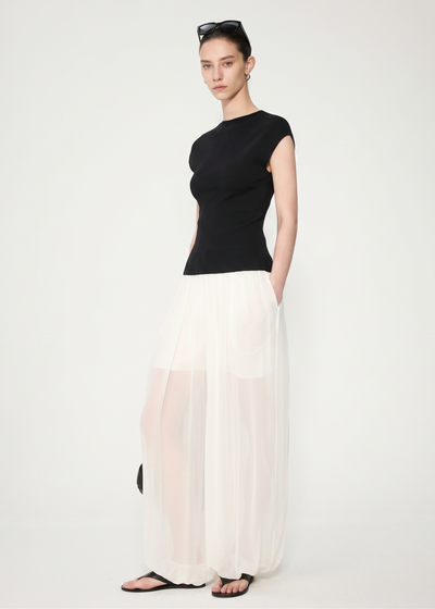 Knitted Cap Sleeve Top in Black