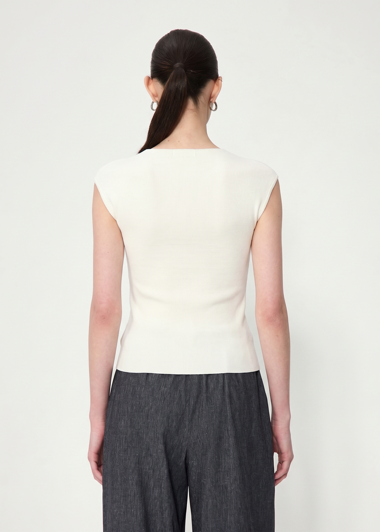 Knitted Cap Sleeve Top in White