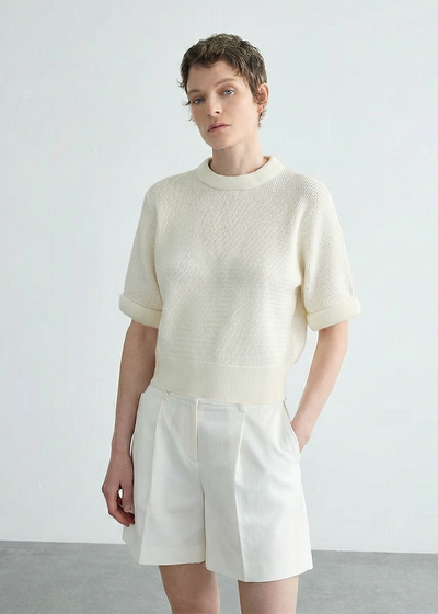 Cotton Knitted Tee with 3D Neck in White