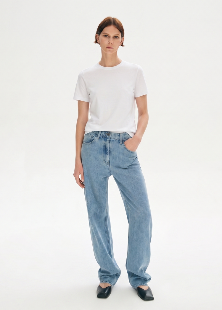 Cotton Silk Blend Tee - White