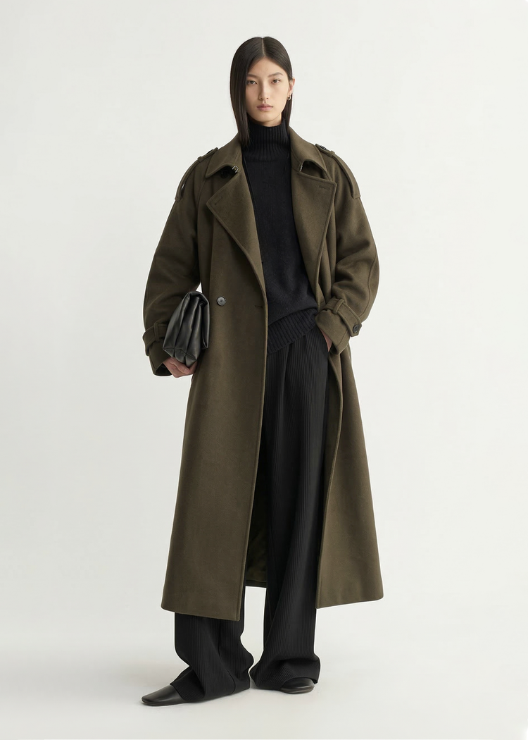 Wool Cashmere Double-Breasted Trench Coat