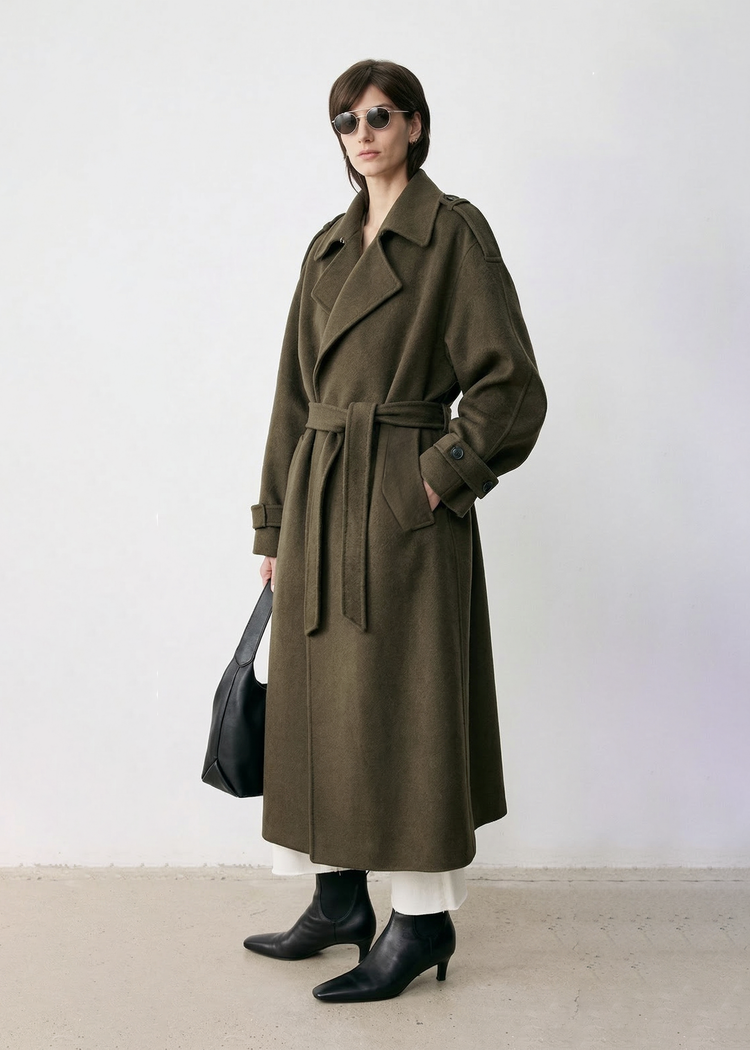 Wool Cashmere Double-Breasted Trench Coat