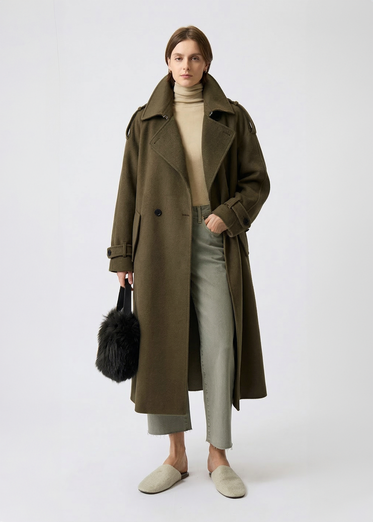 Wool Cashmere Double-Breasted Trench Coat