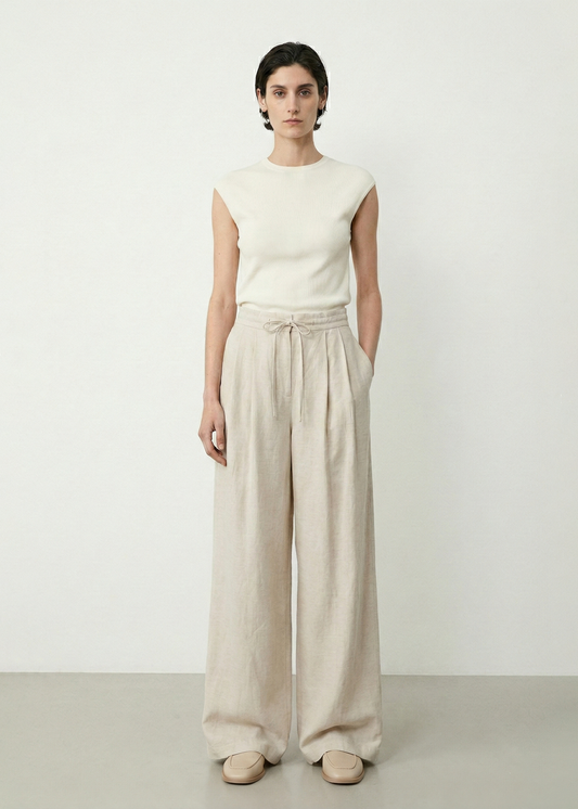 Flax Linen Blend Wide Leg Trousers