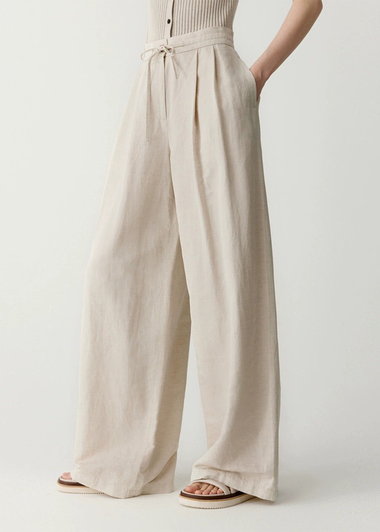 Flax Linen Blend Wide Leg Trousers