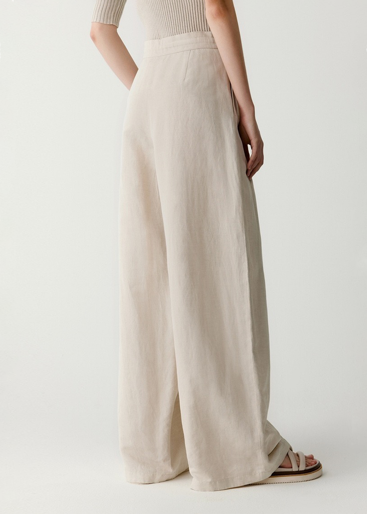 Flax Linen Blend Wide Leg Trousers