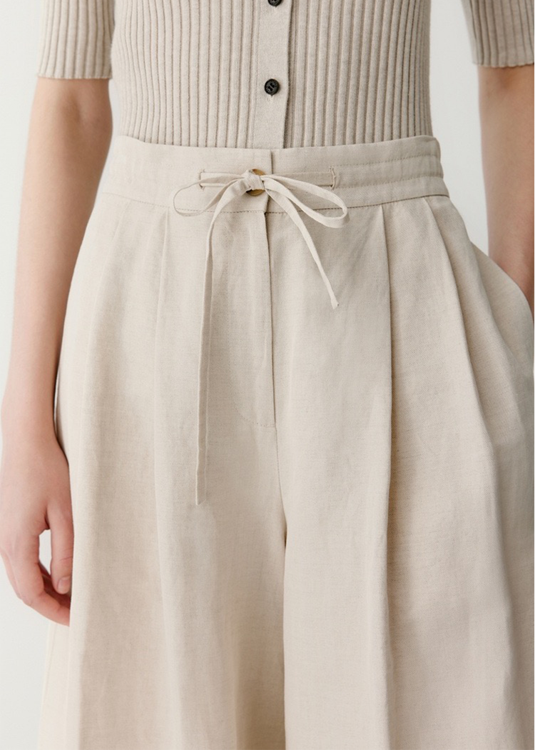 Flax Linen Blend Wide Leg Trousers